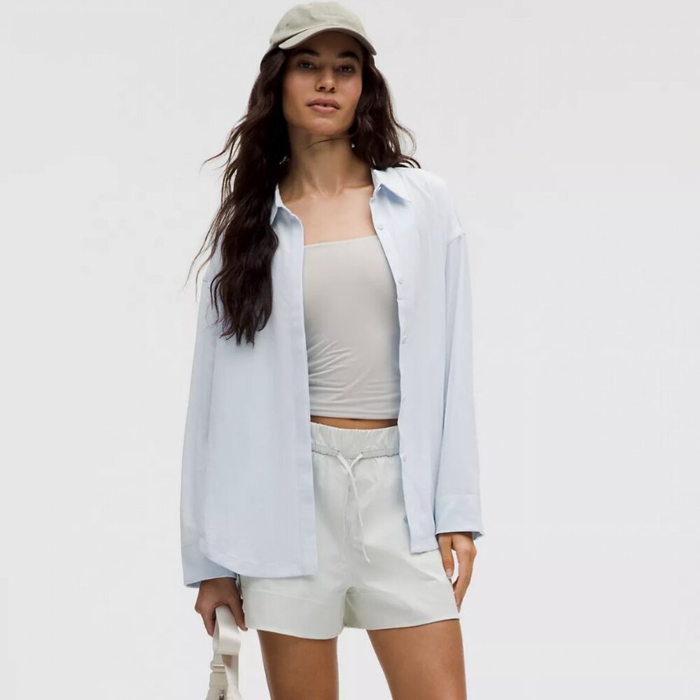 Lululemon Long Button-Front Shirt in Light Blue